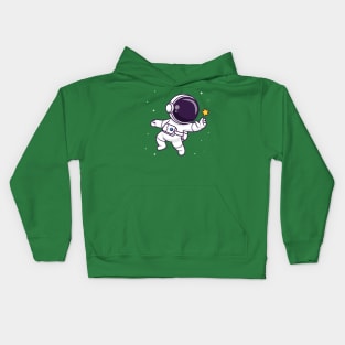 Cute Astronaut Floating In Space With Star Cartoon Kids Hoodie